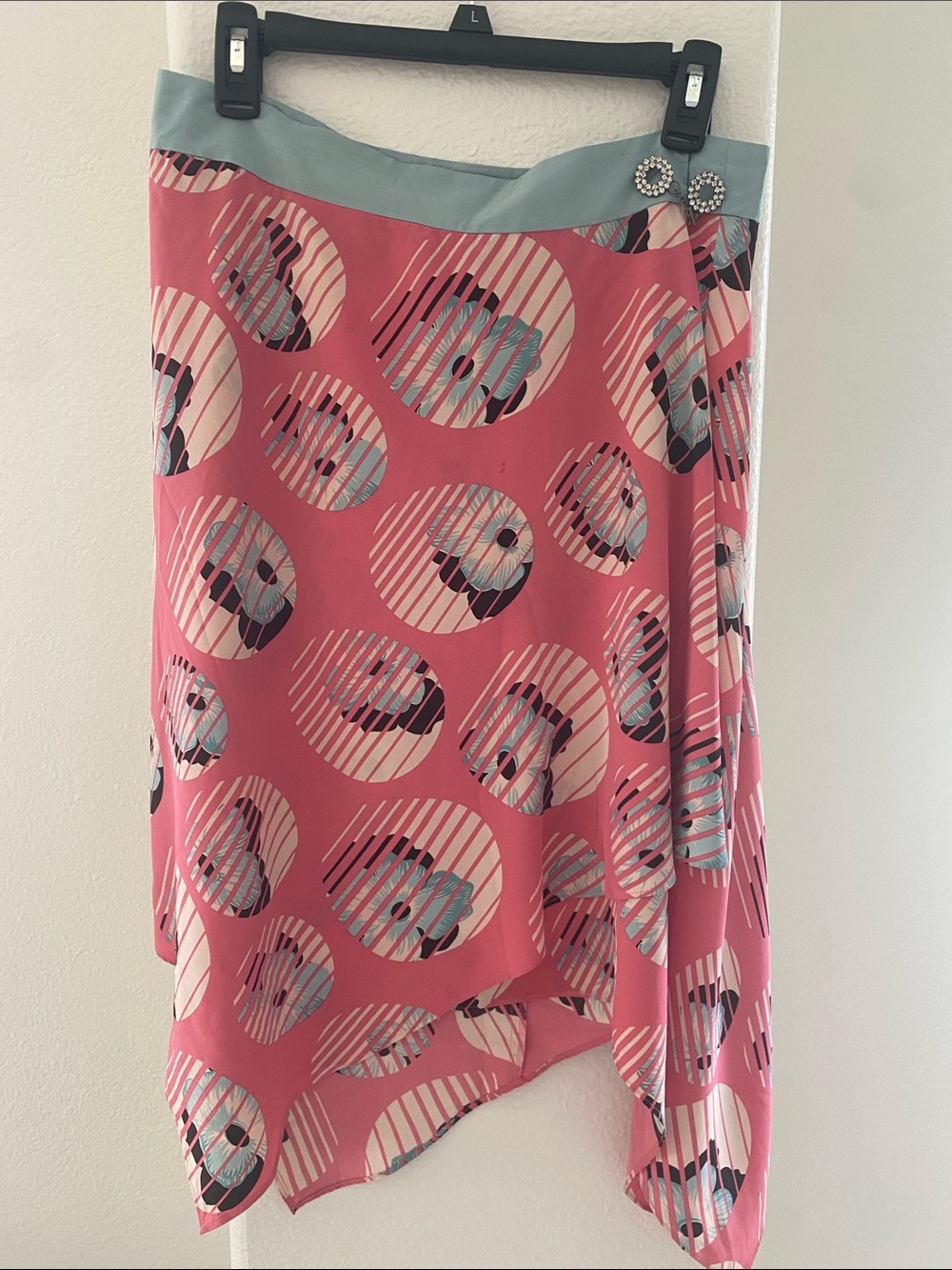 Ted Baker London Pink Wrap Skirt with Light Blue Waistband, Size UK 3. NWT